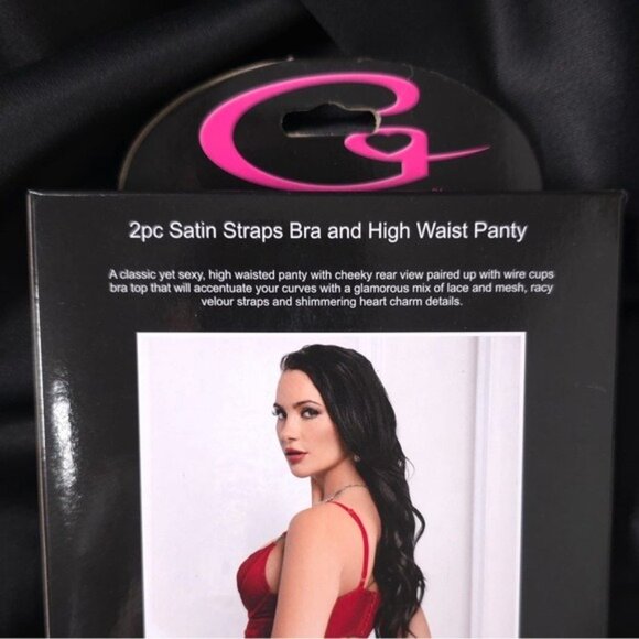 G World Intimates OH2468 Cinnamon Red Satin Straps Bra & High Waist Panty Set - Picture 9 of 9